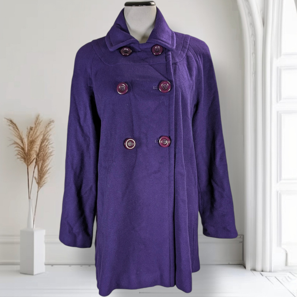Mackintosh New England Wool Swing Coat M Purple Double Breasted Peacoat